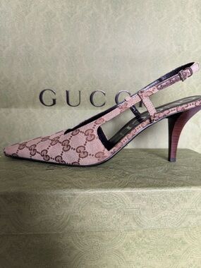 Gucci GG Slingback Pumps EU 40.5 US 10 105mm With Box Dust Bag Shopping Bag
